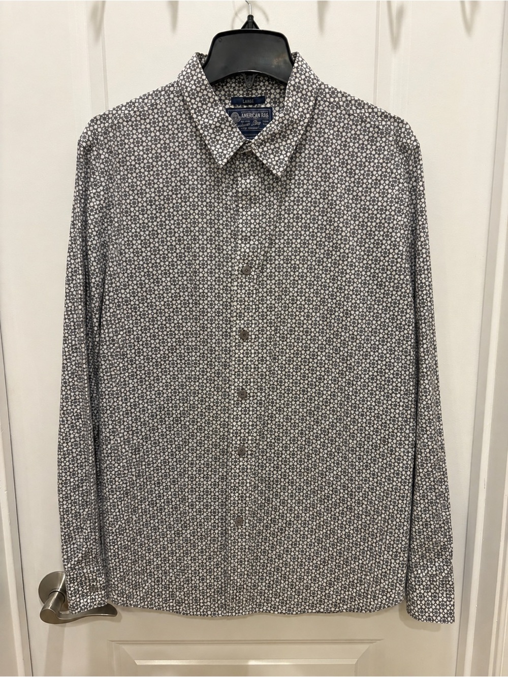 American Rag White and Black Micro-Pattern Button-Up Shirt